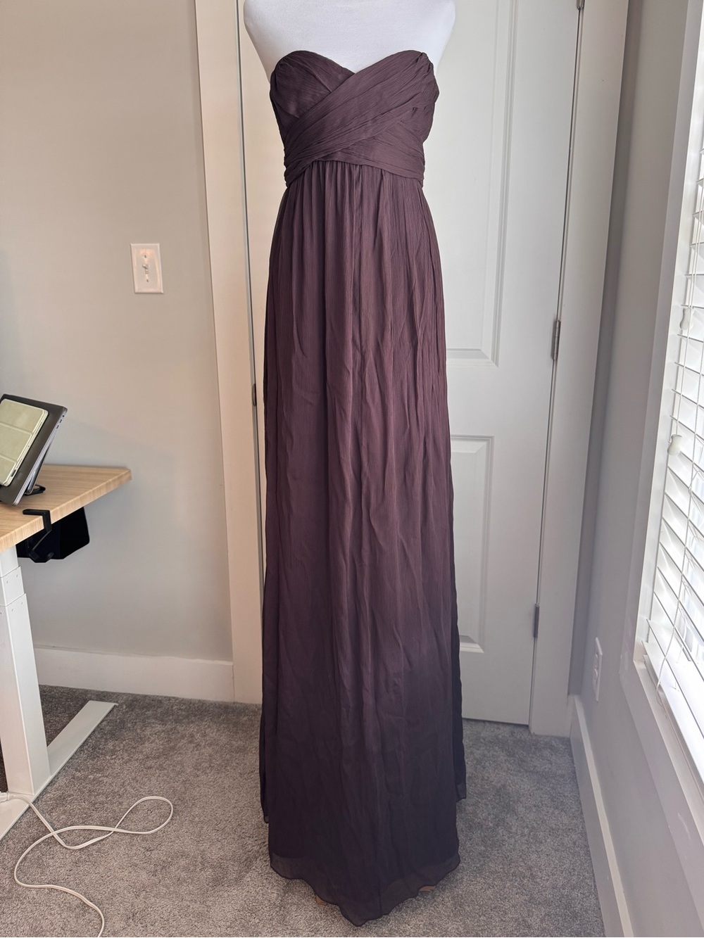 Rare Vintage J.Crew Sample 100% Silk Crinkle Regina Taryn Gown Black Plum Sz 2